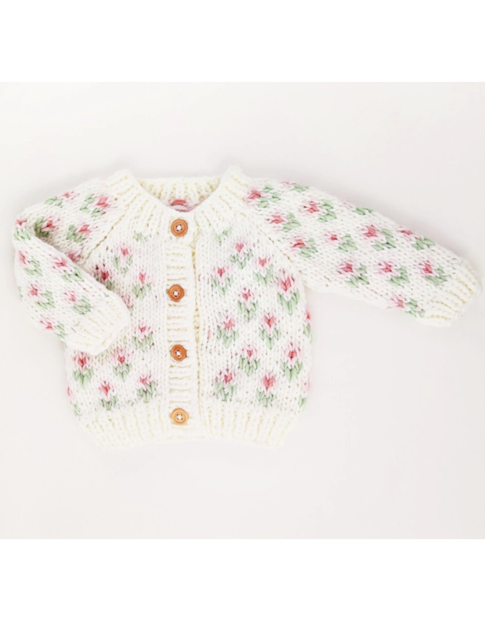 Huggalugs Bitty Blooms White Cardigan Sweater