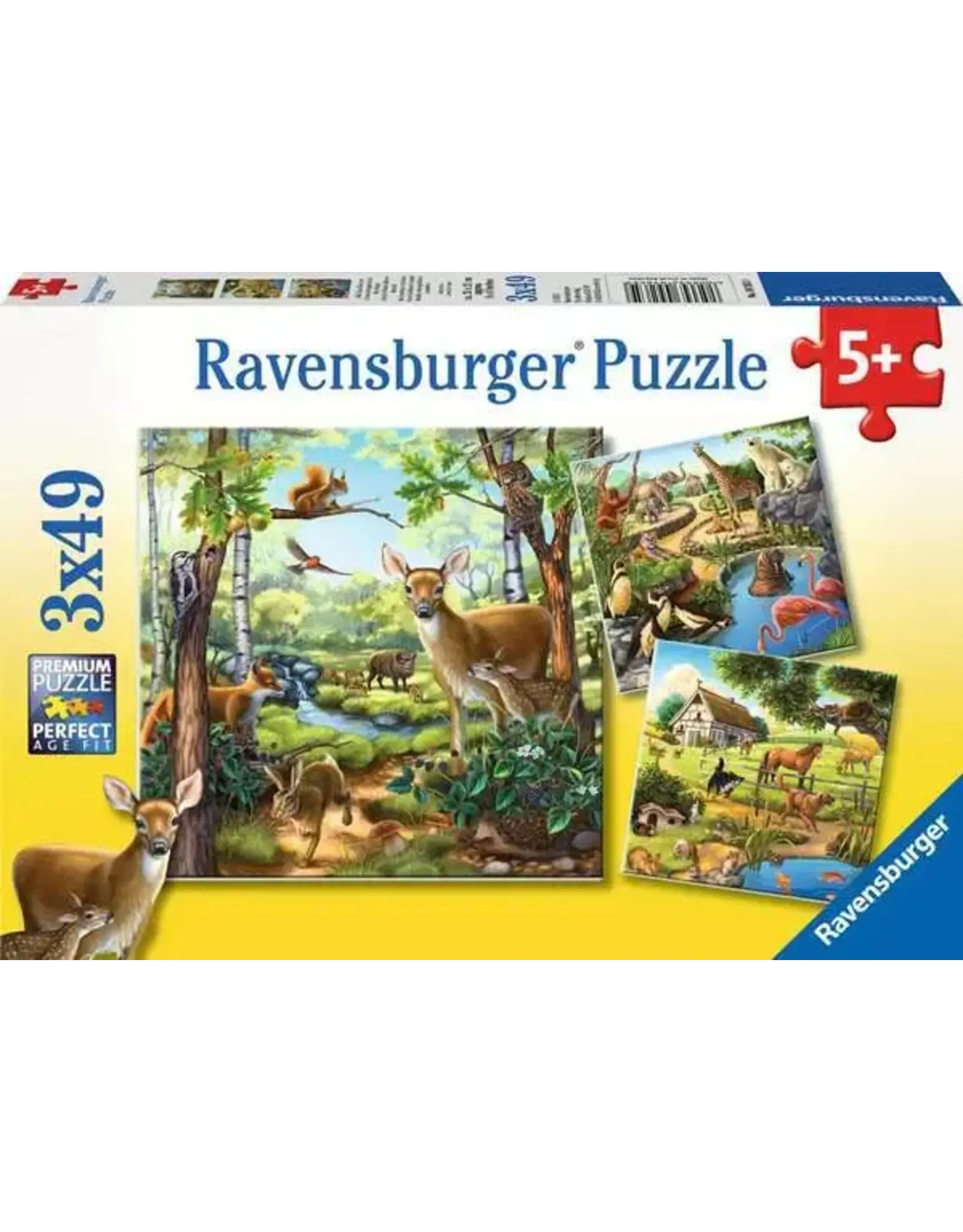 Ravensburger Forest, Zoo & Domestic Animals 3x49 Piece Puzzle