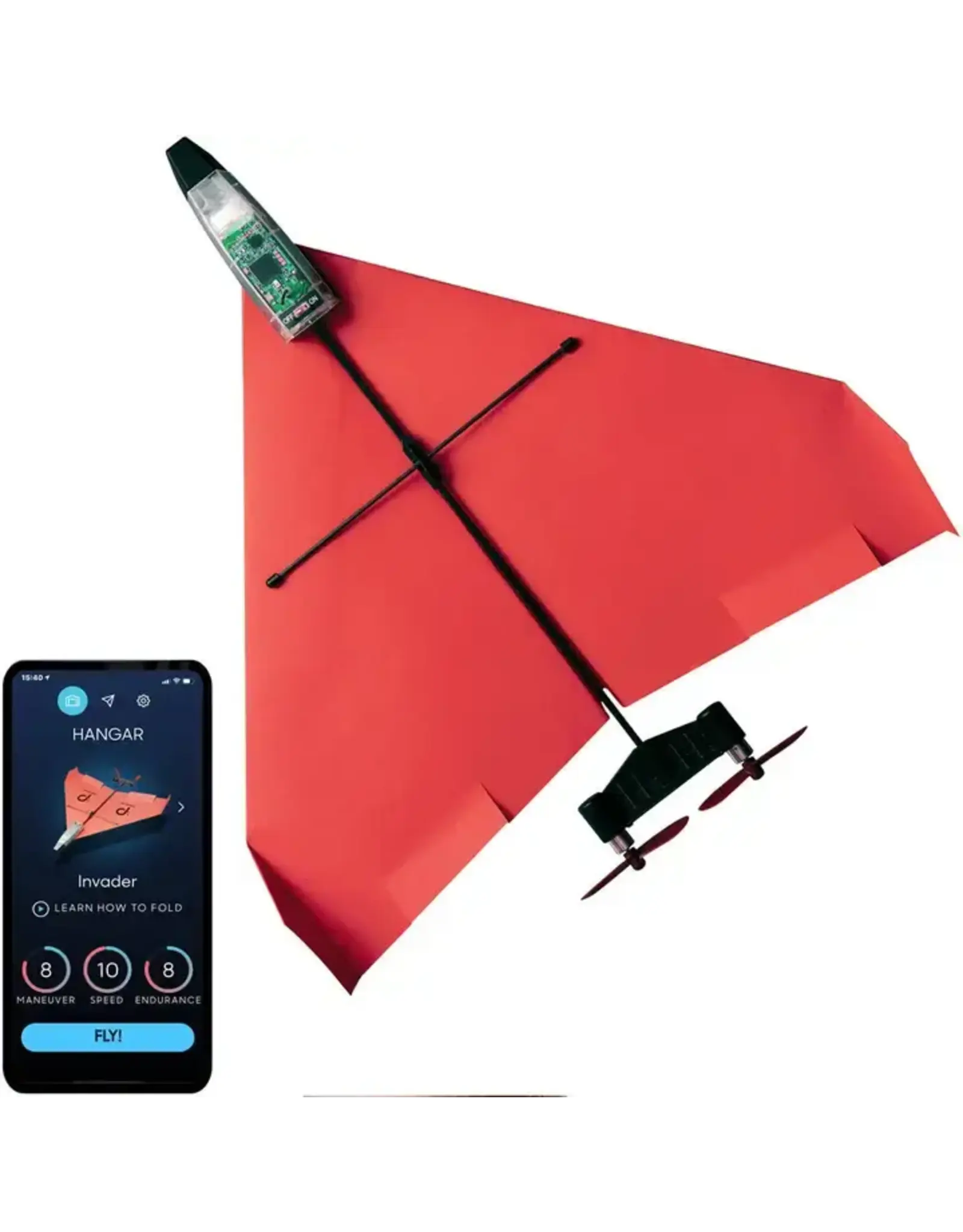 PowerUp Toys Powerup 4.0 Smartphone Controlled Paper Airplane Kit Red