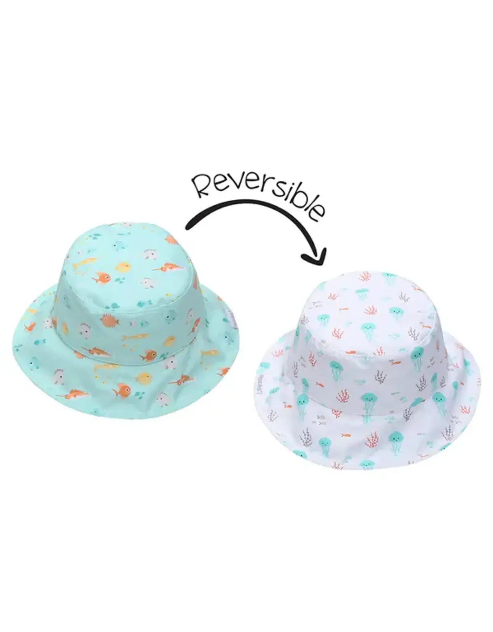 FlapJackKids Reversible Patterned Sun Hat Fish Jellyfish 6M-2Y