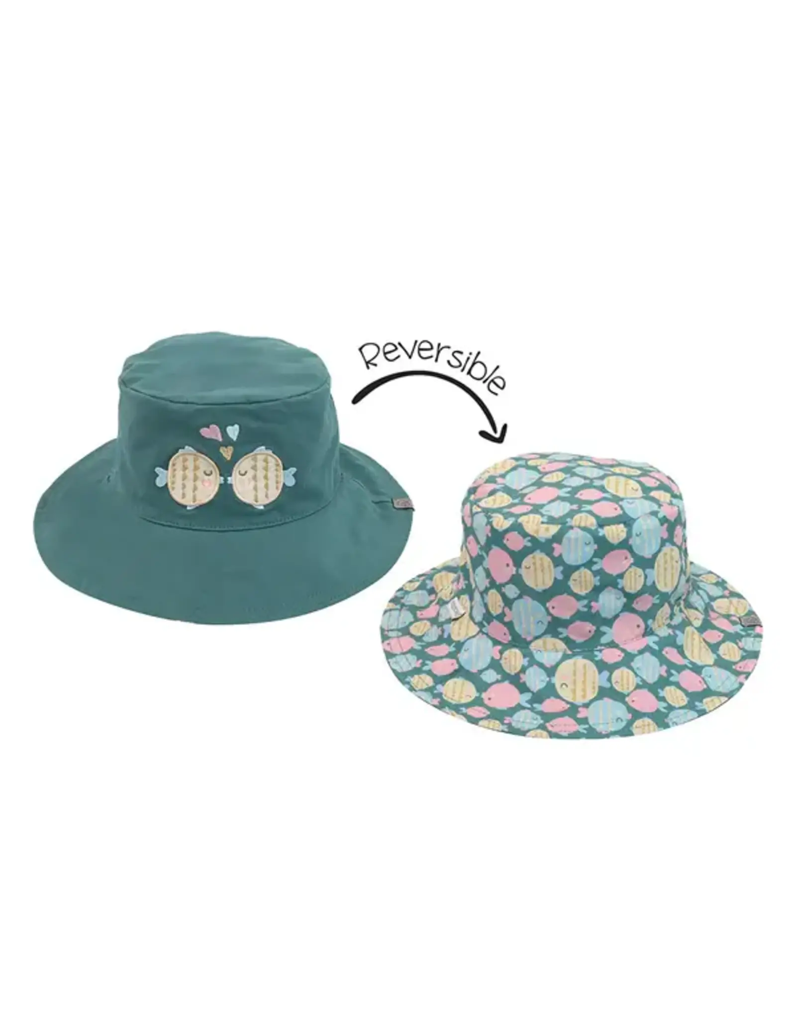 FlapJackKids Kids Reversible Mixed Sun Hat Kissing Fish Small