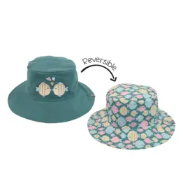 FlapJackKids Kids Reversible Mixed Sun Hat Kissing Fish Small