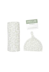 Lulujo Baby Lulujo Hello World Blanket & Knotted Hat Greenery