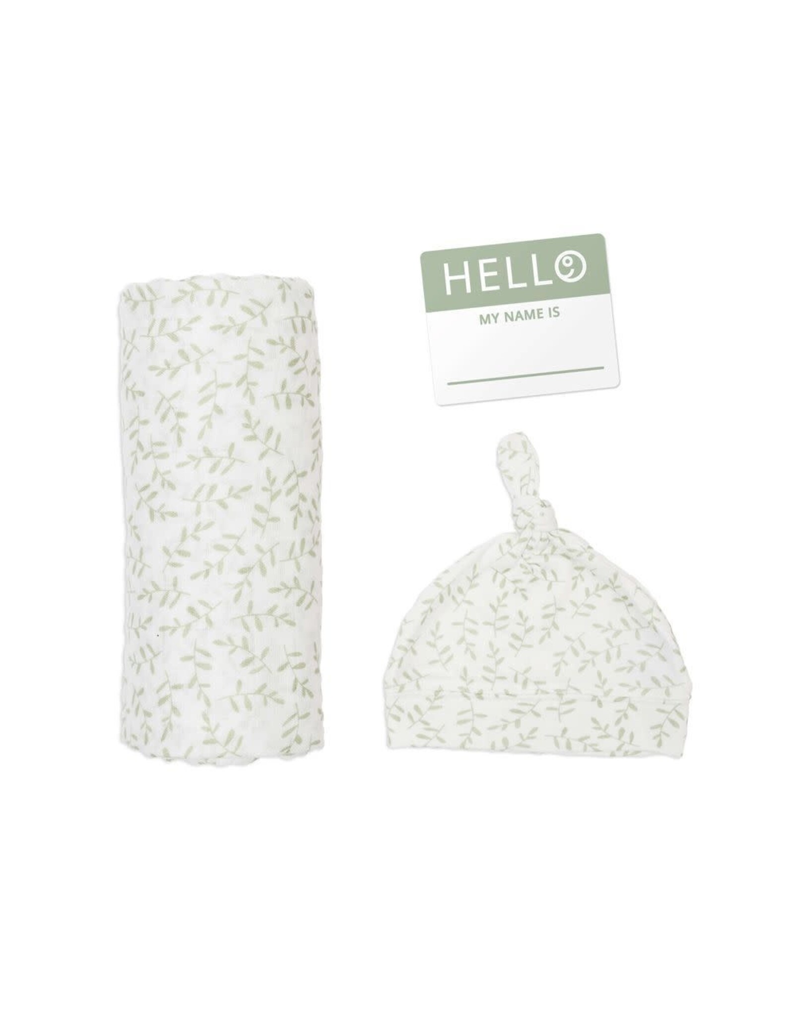 Lulujo Baby Lulujo Hello World Blanket & Knotted Hat Greenery
