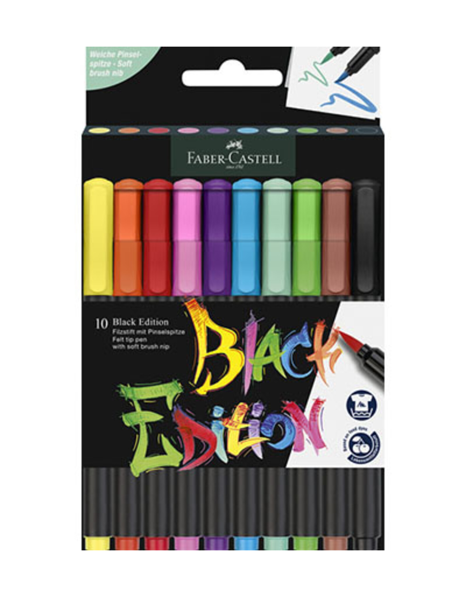 10 Felt Tip Brush Pen Black Edition