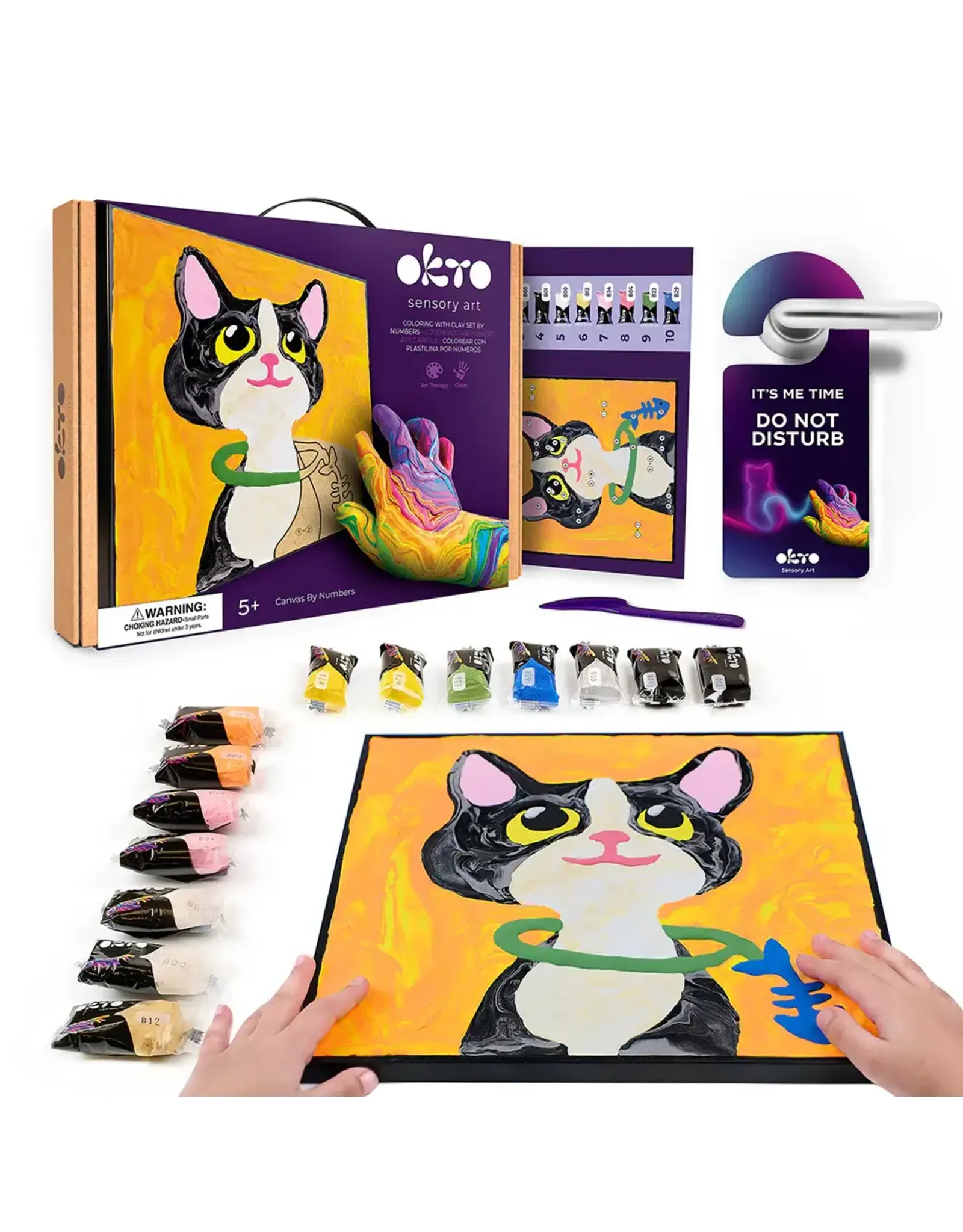 Fainotoys OKTO Sensory Art  Coloring with Clay Set by Numbers Cat