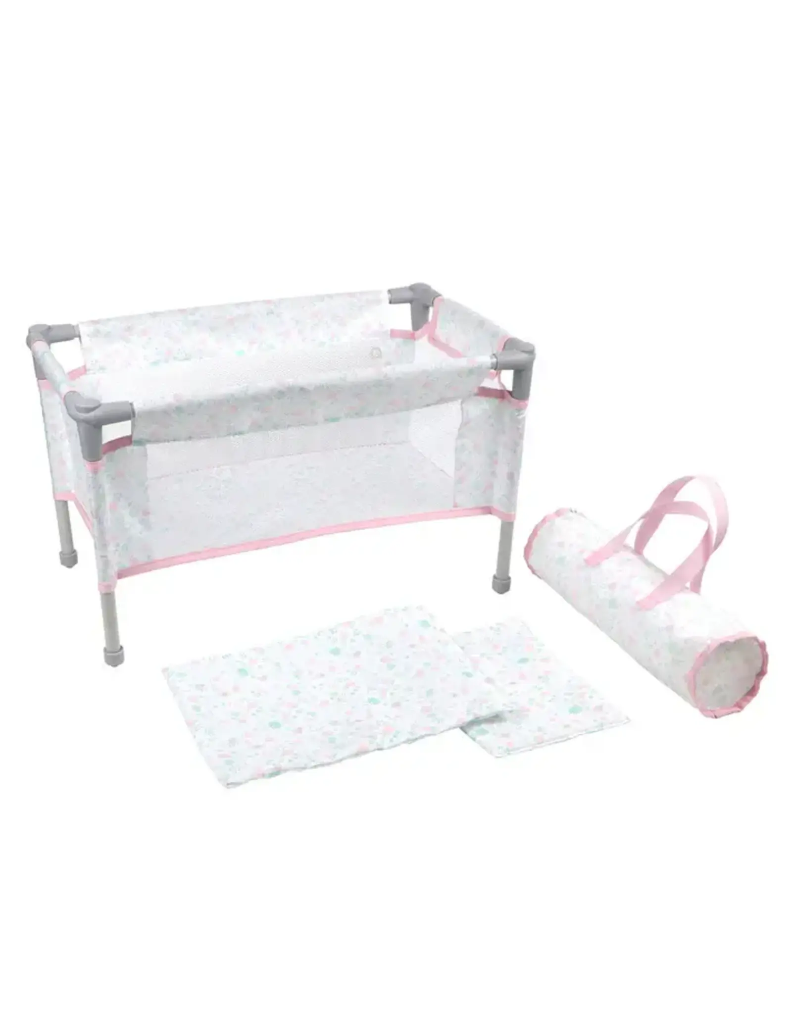 JC Toys Berenguer Boutique Folding Doll Crib/Playpen - Pink with Travel Bag