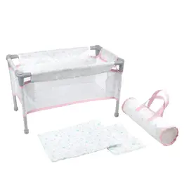 JC Toys Berenguer Boutique Folding Doll Crib/Playpen - Pink with Travel Bag