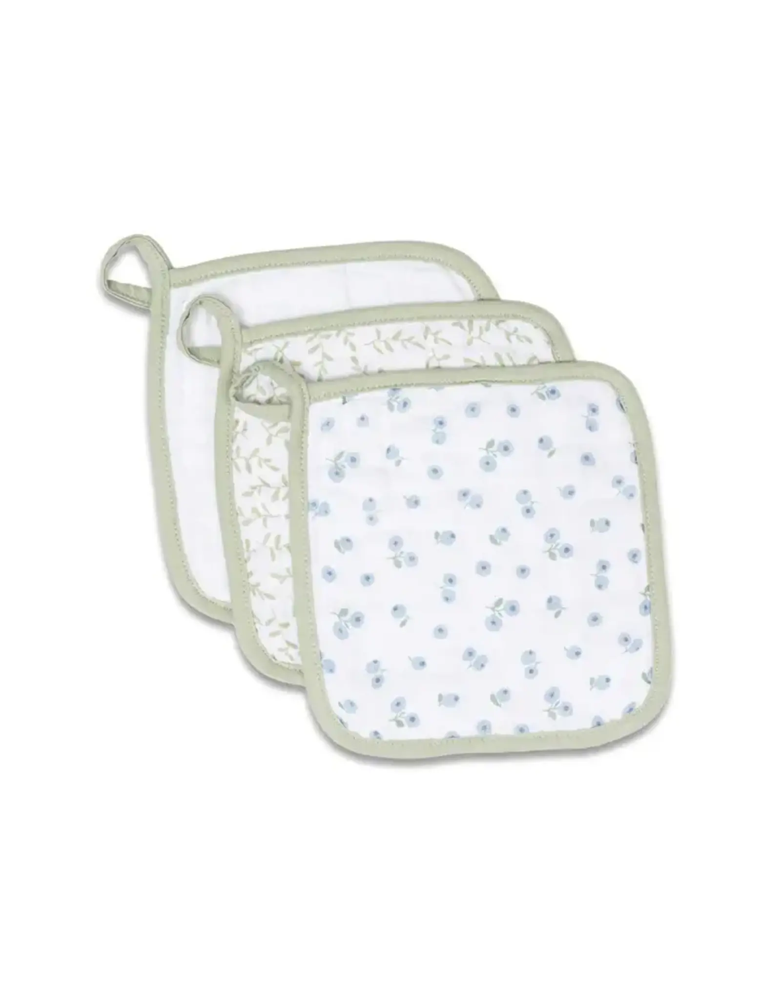 Lulujo Baby Lulujo 3 Pack Muslin Washcloths Green White Blueberry