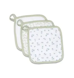 Lulujo Baby Lulujo 3 Pack Muslin Washcloths Green White Blueberry