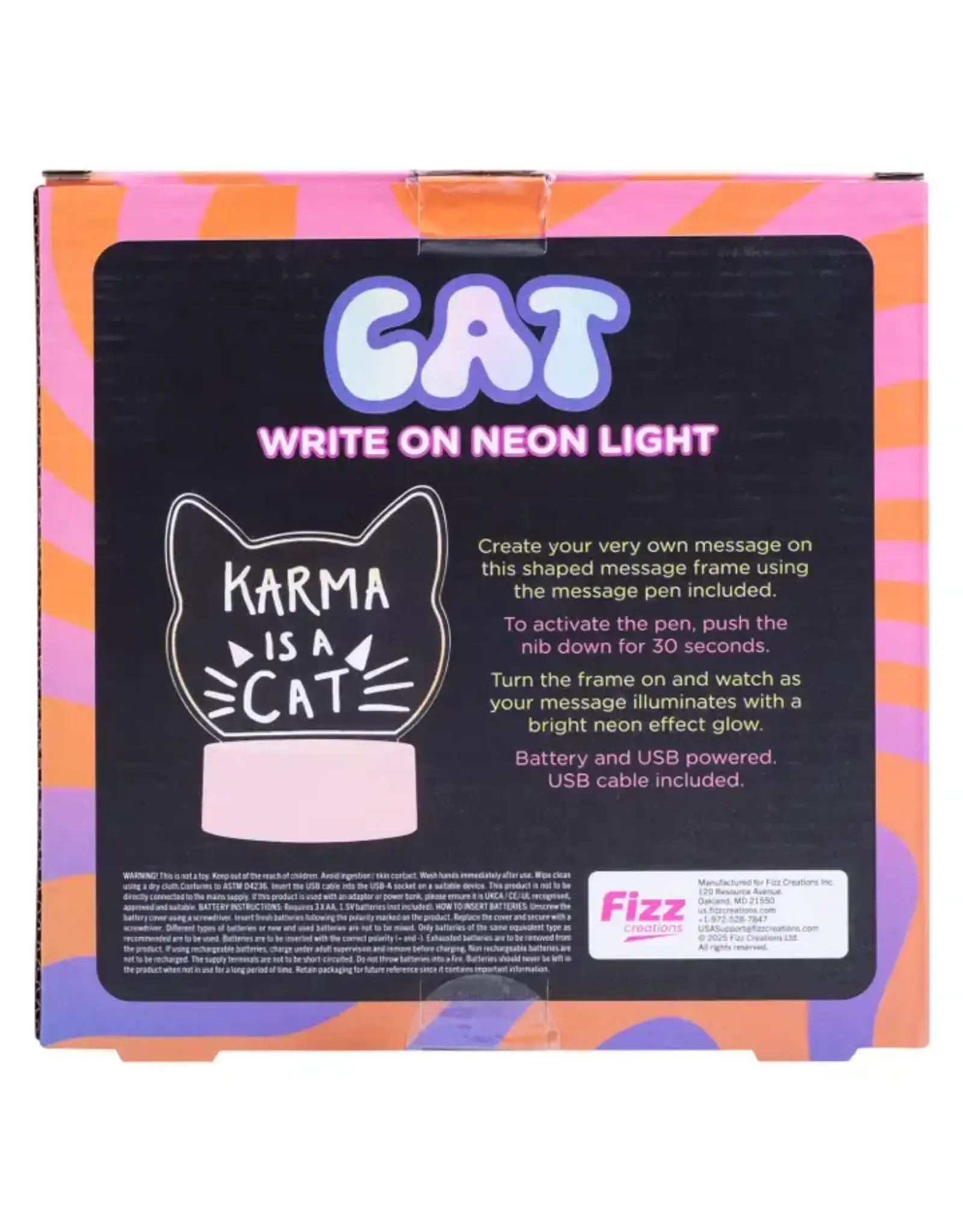 Fizz Creations Light Up Acrylic Sign Cat