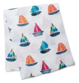 Lulujo Baby Lulujo Vintage Swaddle Blanket Muslin Cotton Large Sailboat