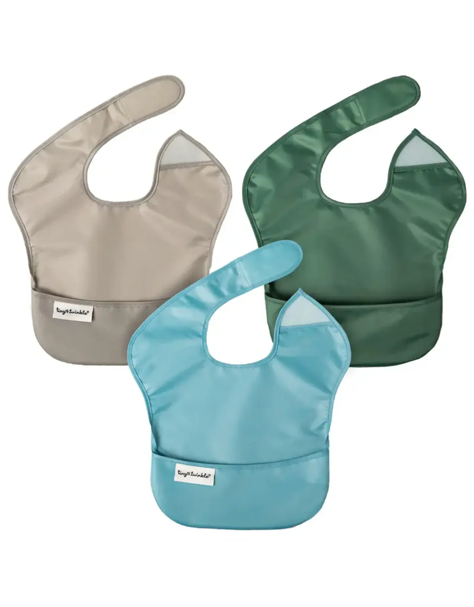 Tiny Twinkle Mess Proof Easy Bib 3 Pack Slate, Grey & Olive