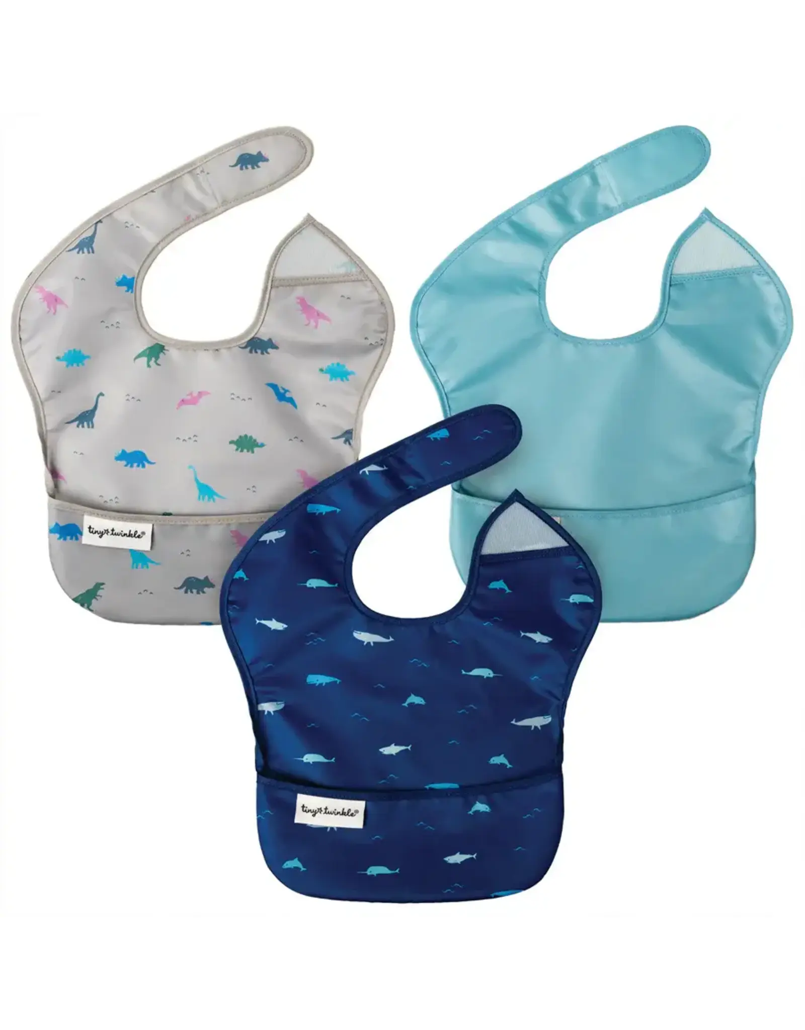 Tiny Twinkle Mess Proof Easy Bib 3 Pack Dinosaur