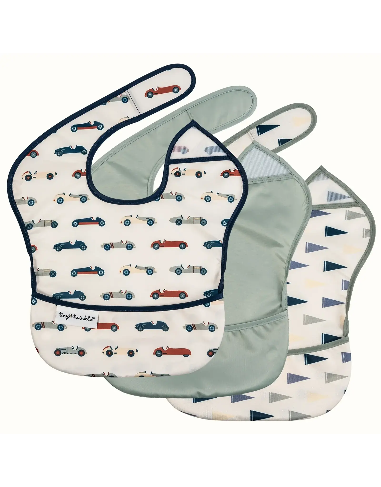 Tiny Twinkle Mess Proof Easy Bib 3 Pack Vintage Cars Flag