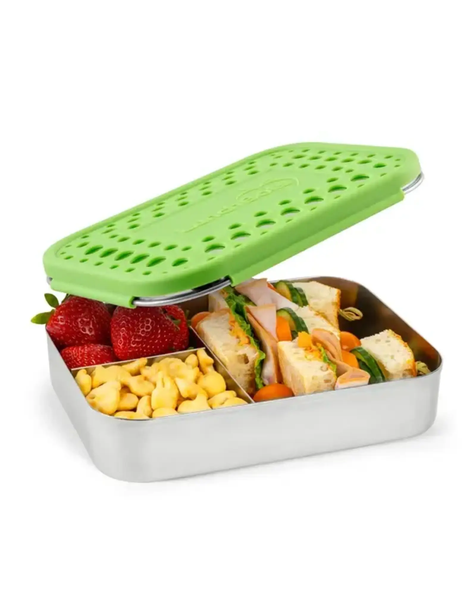 LunchBots Lunchbots Large Trio Stainless Steel 3 Compartment Bento Box Green