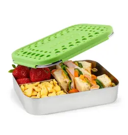 LunchBots Lunchbots Large Trio Stainless Steel 3 Compartment Bento Box Green