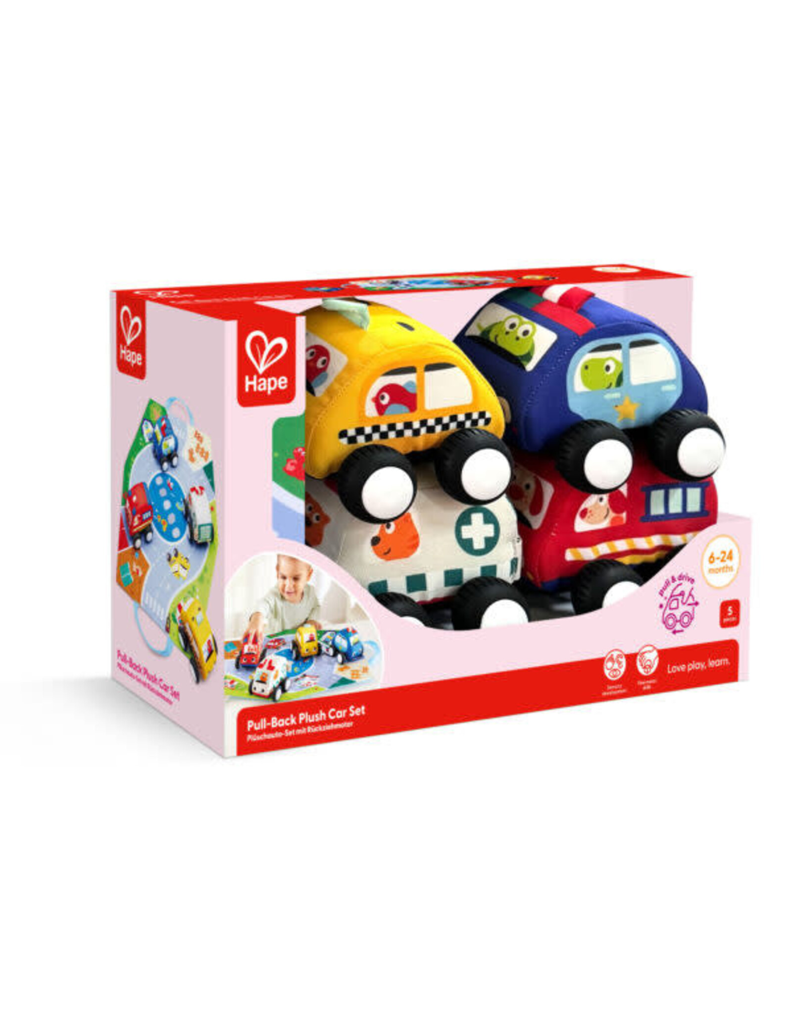 Hape Pull Back Plush Car Set