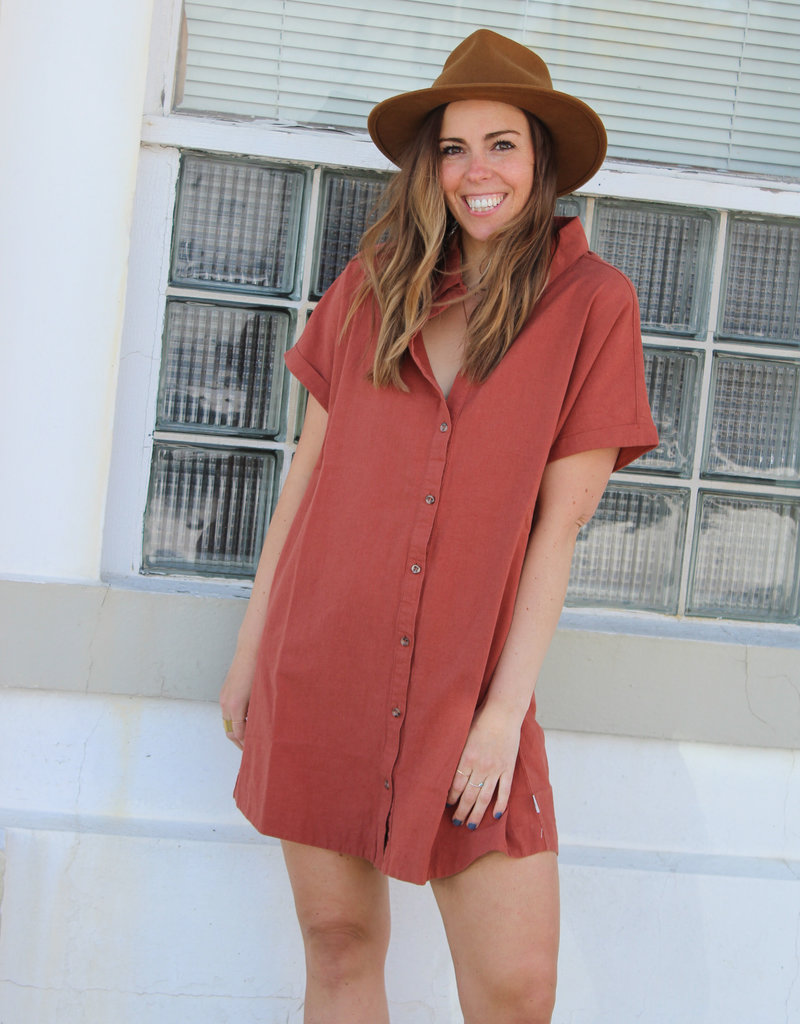 Classic Linen Shirt Dress - Baked Clay 