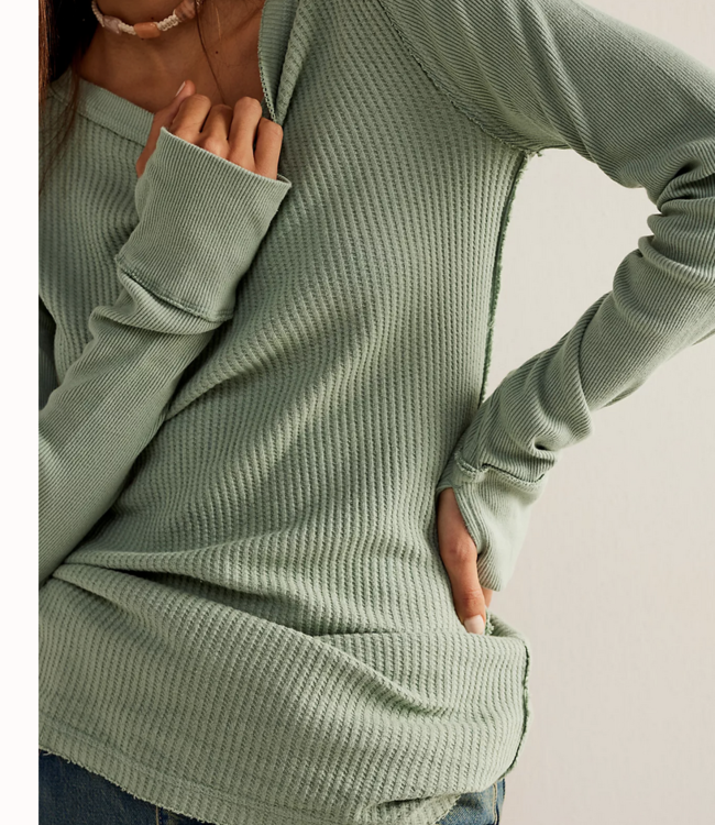 Free People Care Honey B LS Shirt, Iceberg Green
