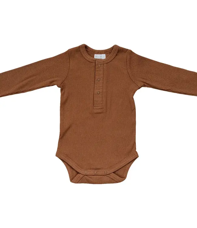 Mebie Baby Mebie Baby Long Sleeved Ribbed Bodysuit, Rust