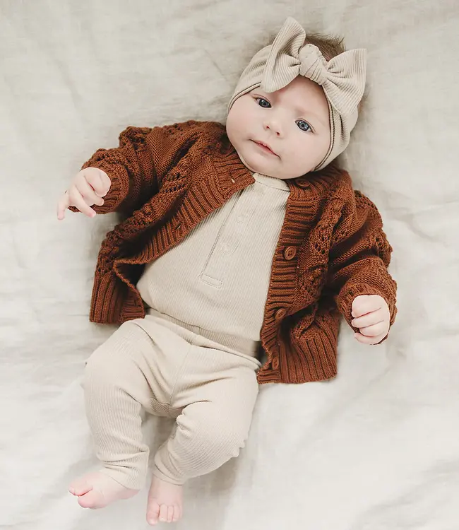 Mebie Baby Long Sleeved Ribbed Bodysuit, Oatmeal