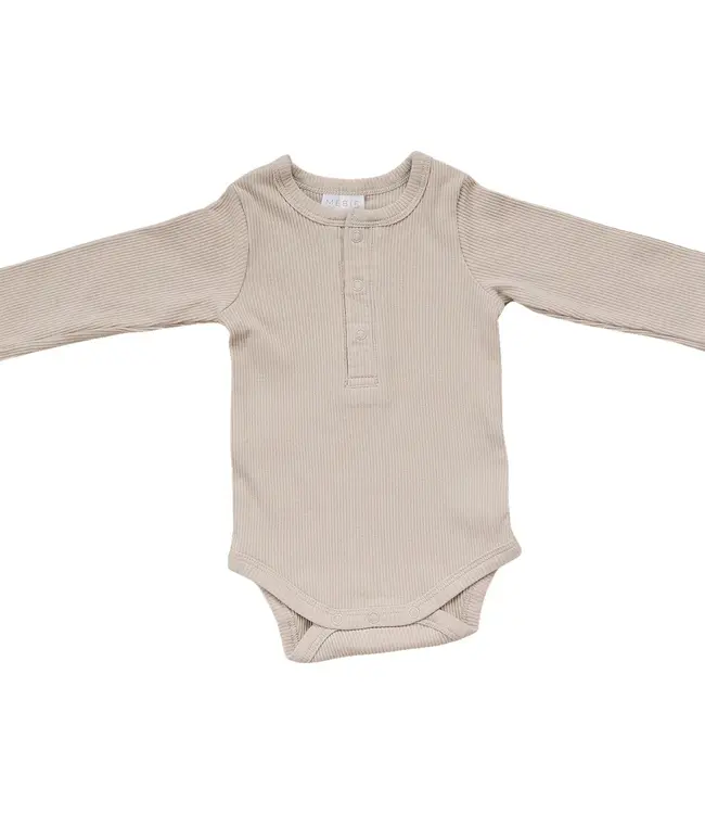 Mebie Baby Long Sleeved Ribbed Bodysuit, Oatmeal