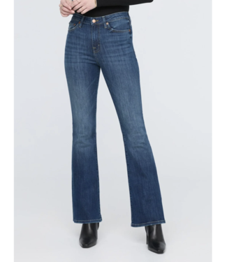 Du/er Performance High Rise Flare, Worn in Blue