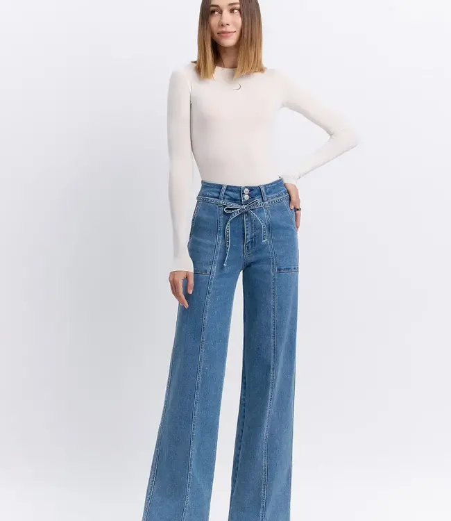 Lush High Rise Tie Waistband Wide Leg