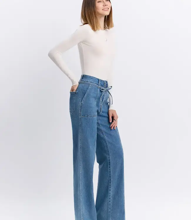 Lush High Rise Tie Waistband Wide Leg