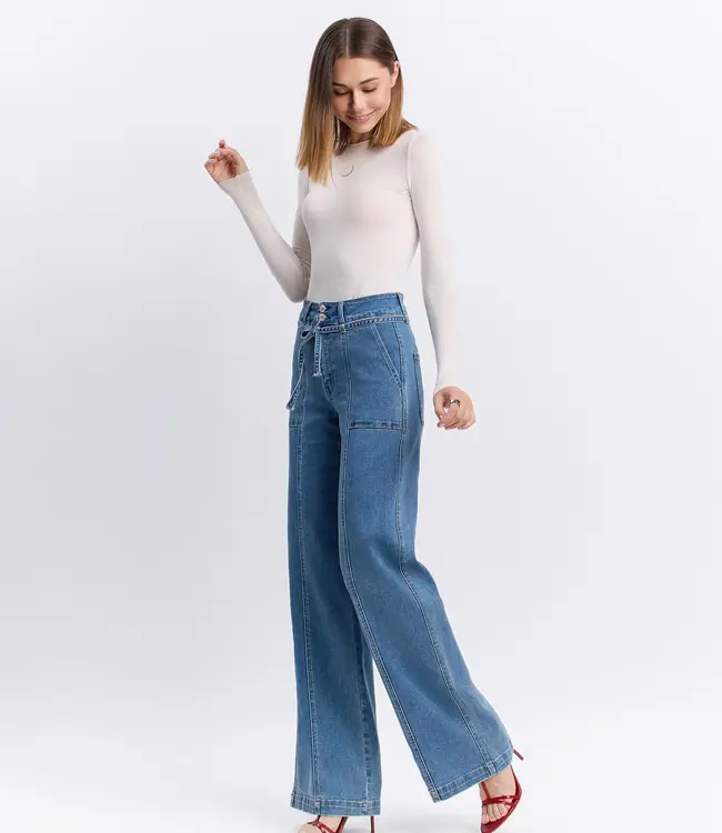 Lush High Rise Tie Waistband Wide Leg