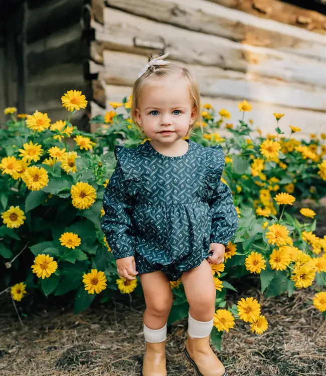 Navy Berry Long Sleeve Ruffle Bubble Romper