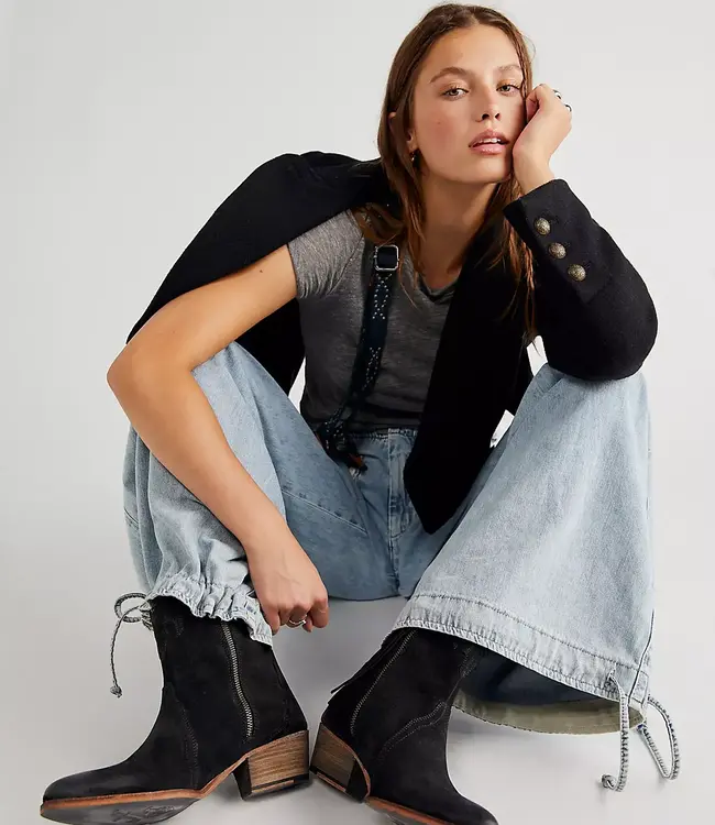 Free People New Frontier Western Boot, Black Suede