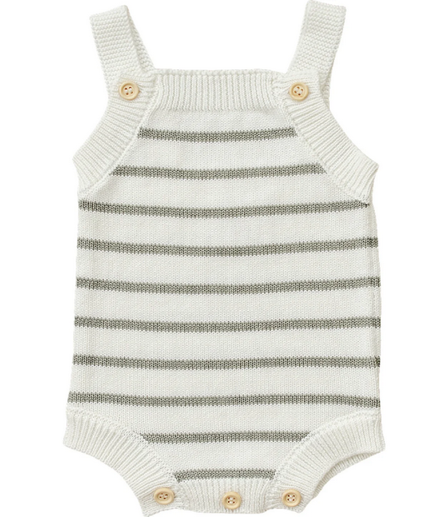 Knit Bubble Romper, Sage Stripe