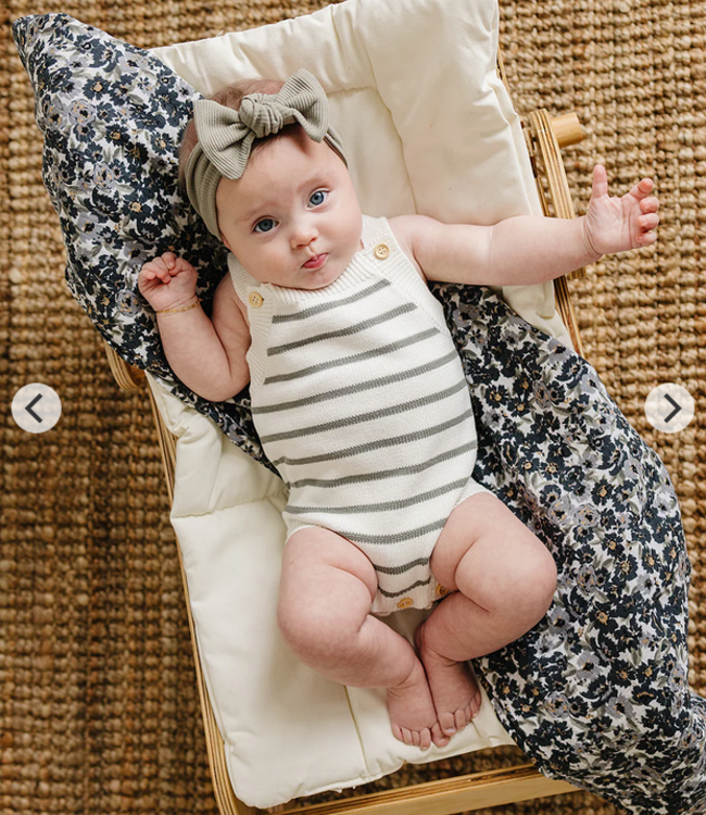 Knit Bubble Romper, Sage Stripe