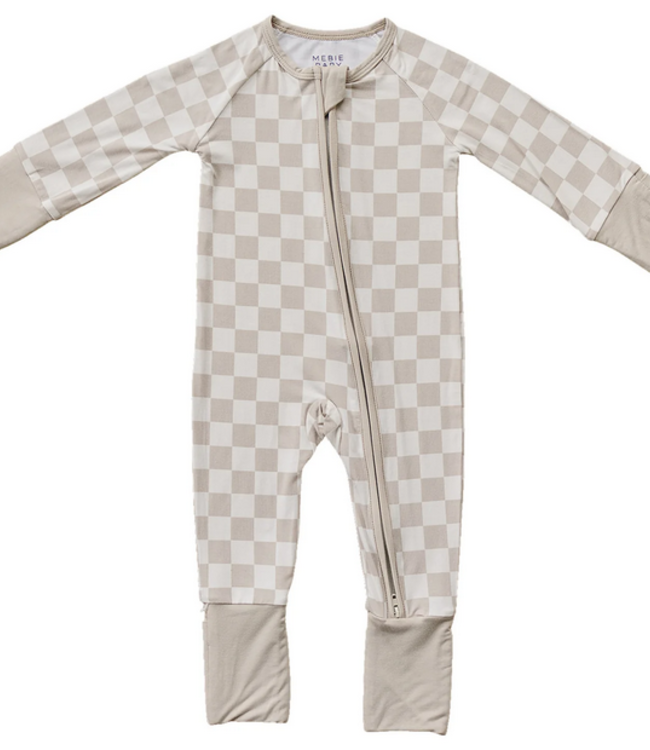 Mebie Baby Bamboo Zipper, Taupe Checkered