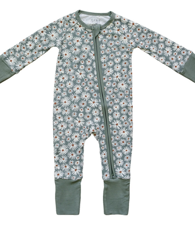 Mebie Baby Daisy Bamboo Zipper, Dk Green