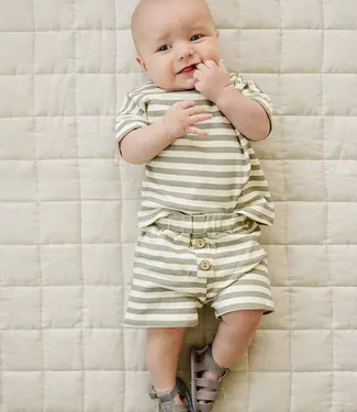 Button Short Set, Sage Stripe