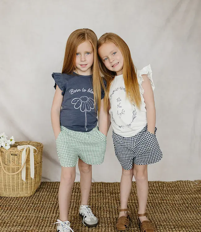 Mebie Baby Shorts, Navy Gingham