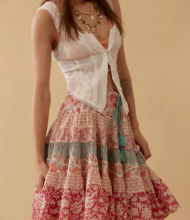 Free People Many Layers Printed Skirt,Sun Faded Combo