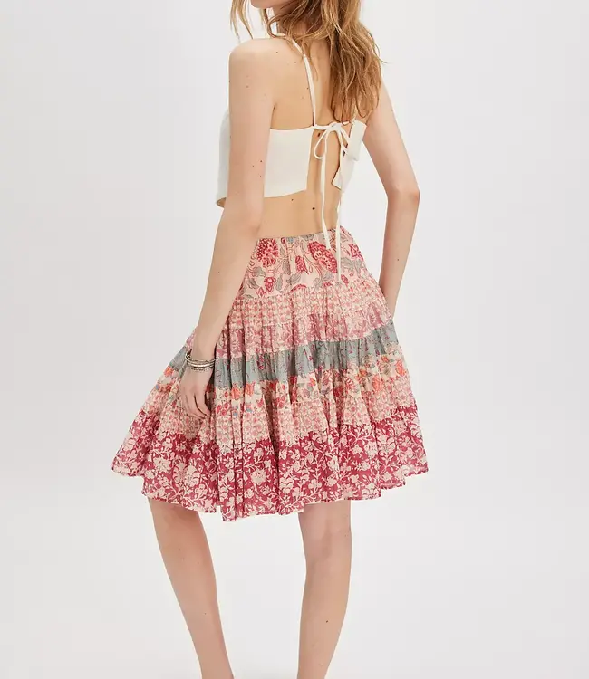 Free People Many Layers Printed Skirt,Sun Faded Combo