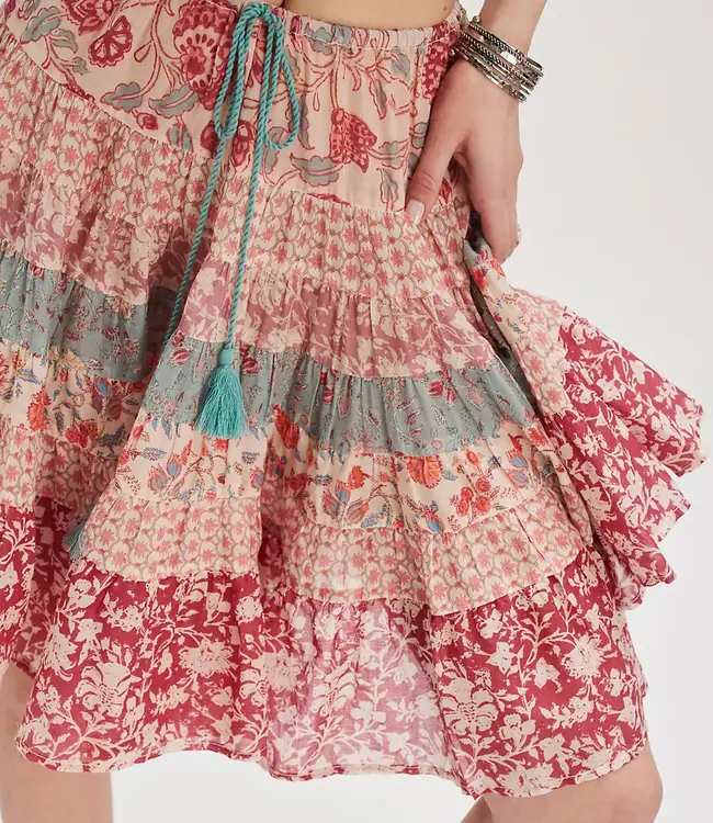 Free People Many Layers Printed Skirt,Sun Faded Combo