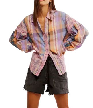 Free People Madras Dreams Shirt, Pink Combo
