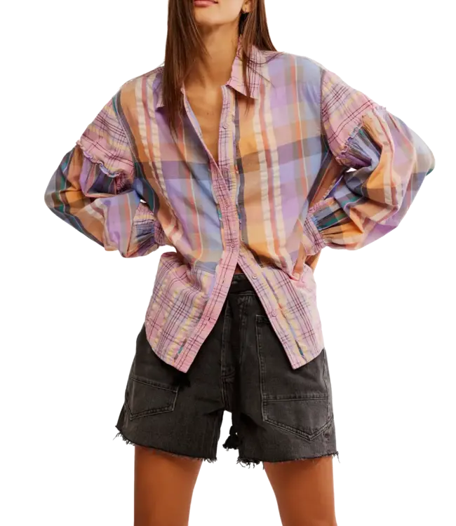 Free People Madras Dreams Shirt, Pink Combo