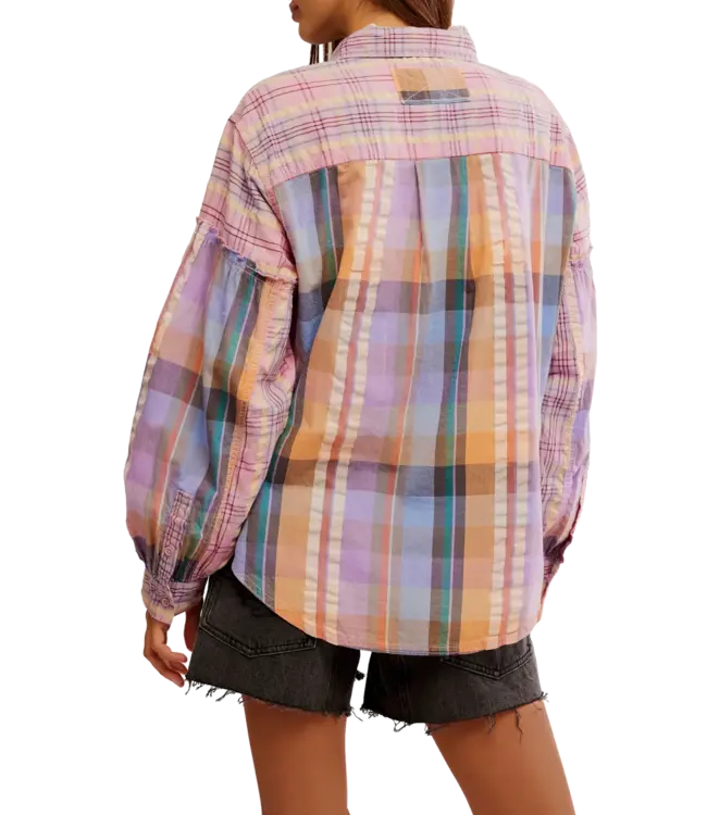 Free People Madras Dreams Shirt, Pink Combo