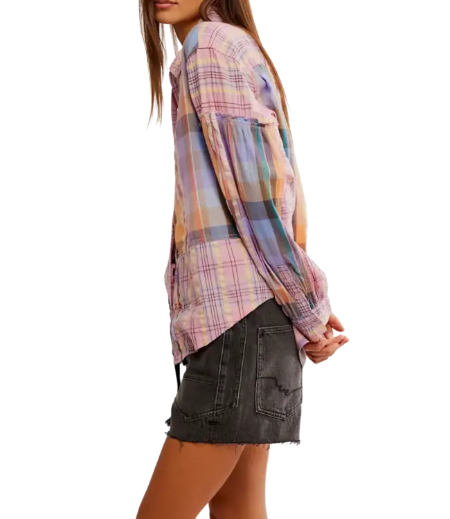 Free People Madras Dreams Shirt, Pink Combo