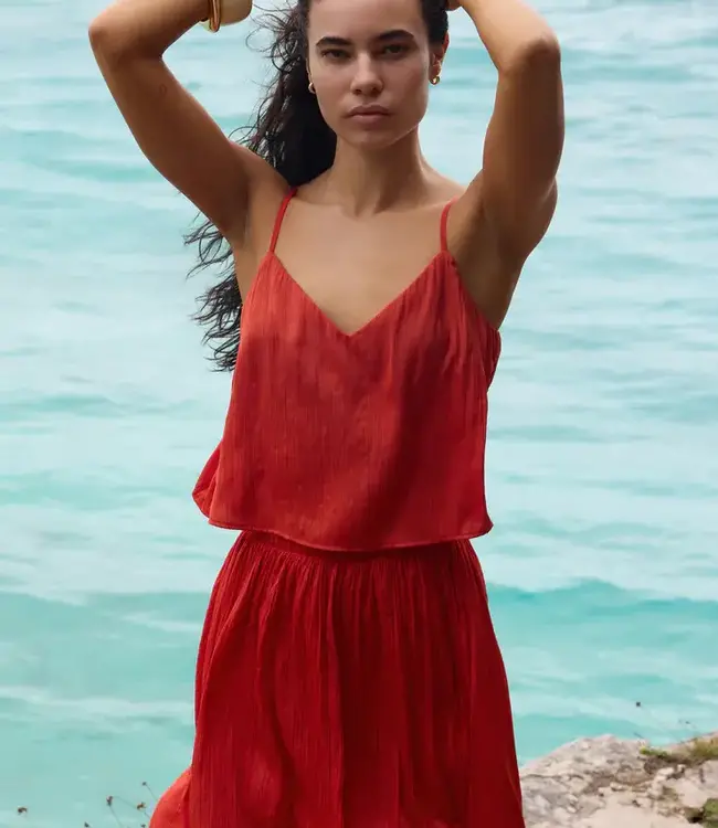 ZSupply Fiore Crinkle Satin Tank, Cabana Red