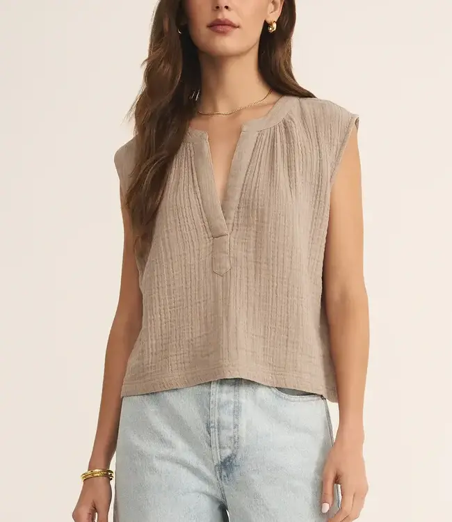 ZSupply Cliffside VNeck Airy Top, Iced Coffee