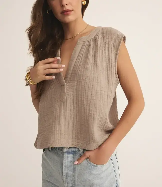 ZSupply Cliffside VNeck Airy Top, Iced Coffee