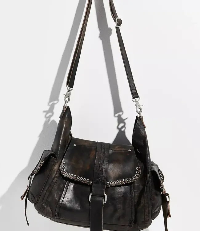 Free People Leigh Distressed Boho Bag, Aged Graphite